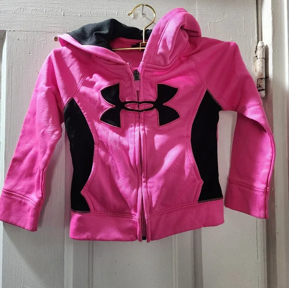 Under Armour 2T Pink and Black Zip-Up Hoodie - Picture 1 of 9
